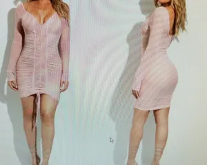 Pink Sexy Transparent Tie In Front Wrap Cut Dress