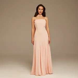 Pink Short Sleeve Heart Neckline Long Dress