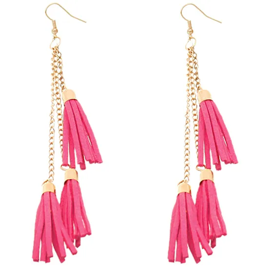 Pink Tassel Drop Chain Dangle Earrings
