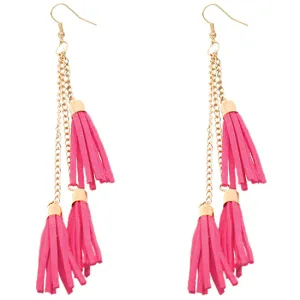 Pink Tassel Drop Chain Dangle Earrings