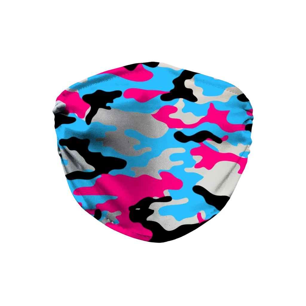 Pink Teal Black White Camo Face Mask