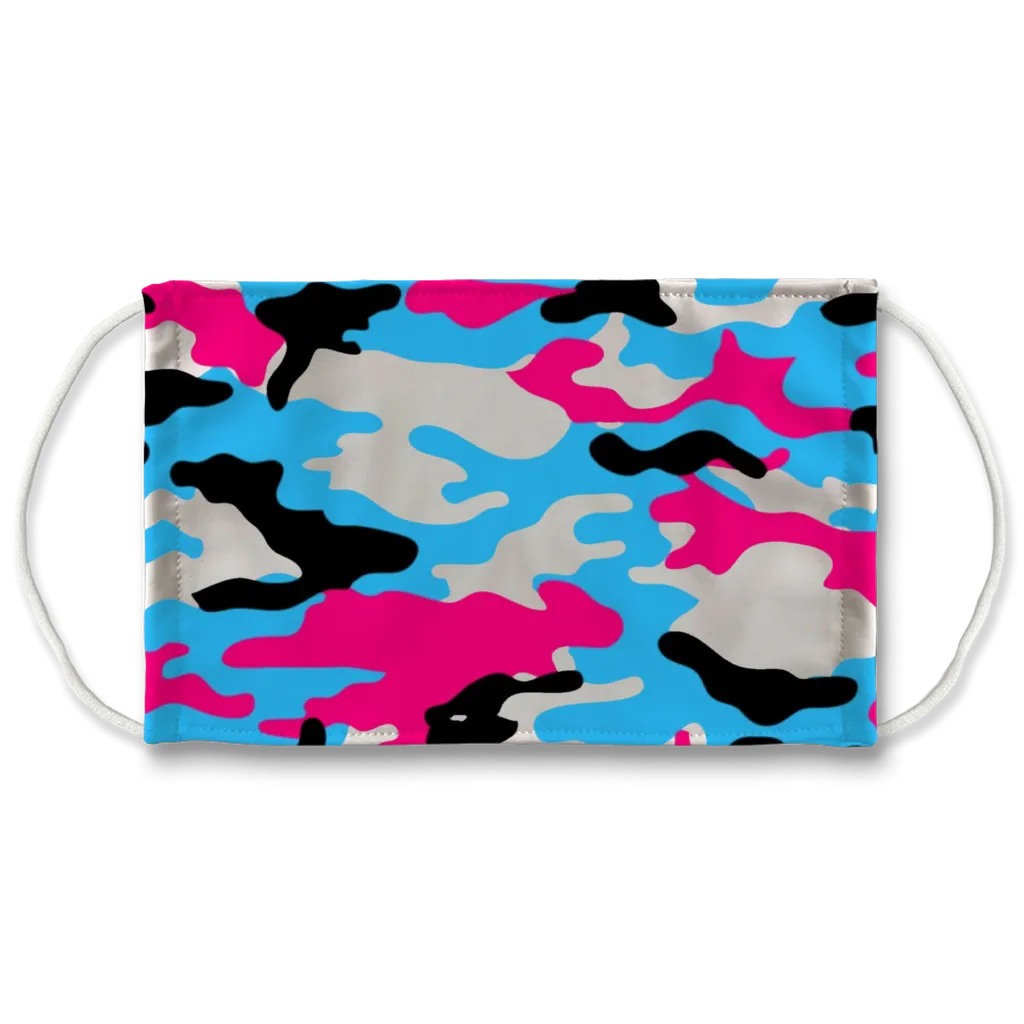 Pink Teal Black White Camo Face Mask