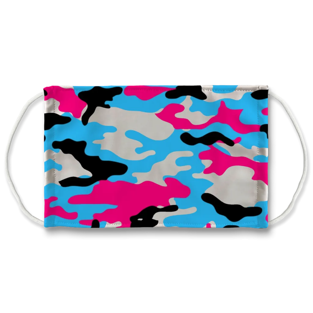 Pink Teal Black White Camo Face Mask