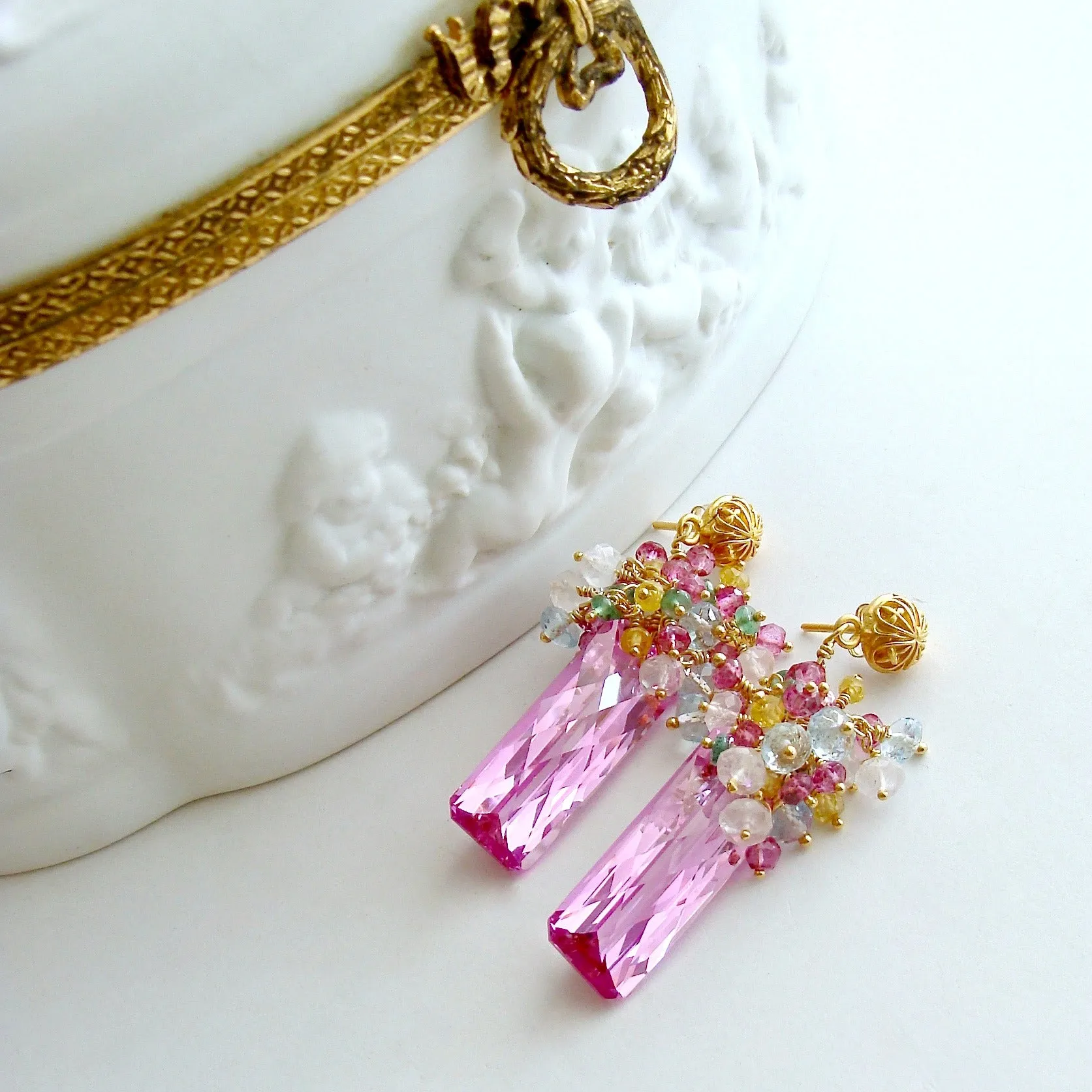 Pink Topaz Cluster Earrings - Delphine III Earrings