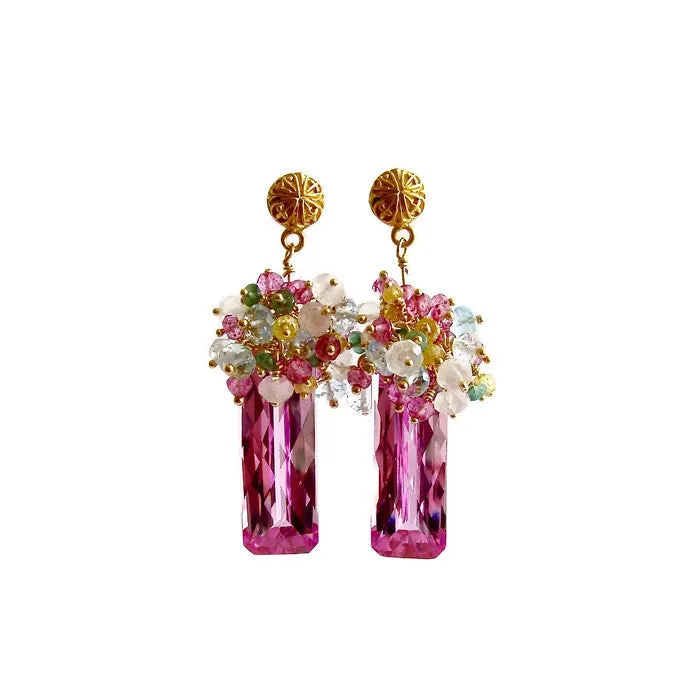 Pink Topaz Cluster Earrings - Delphine III Earrings