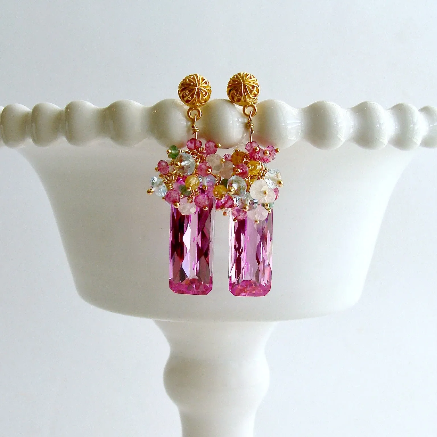 Pink Topaz Cluster Earrings - Delphine III Earrings