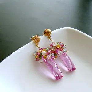 Pink Topaz Cluster Earrings - Delphine III Earrings
