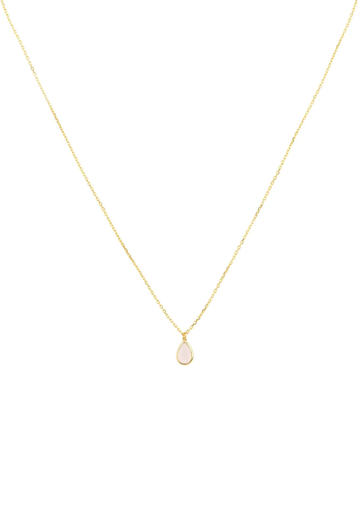 Pisa Mini Teardrop Necklace Gold Rose Quartz