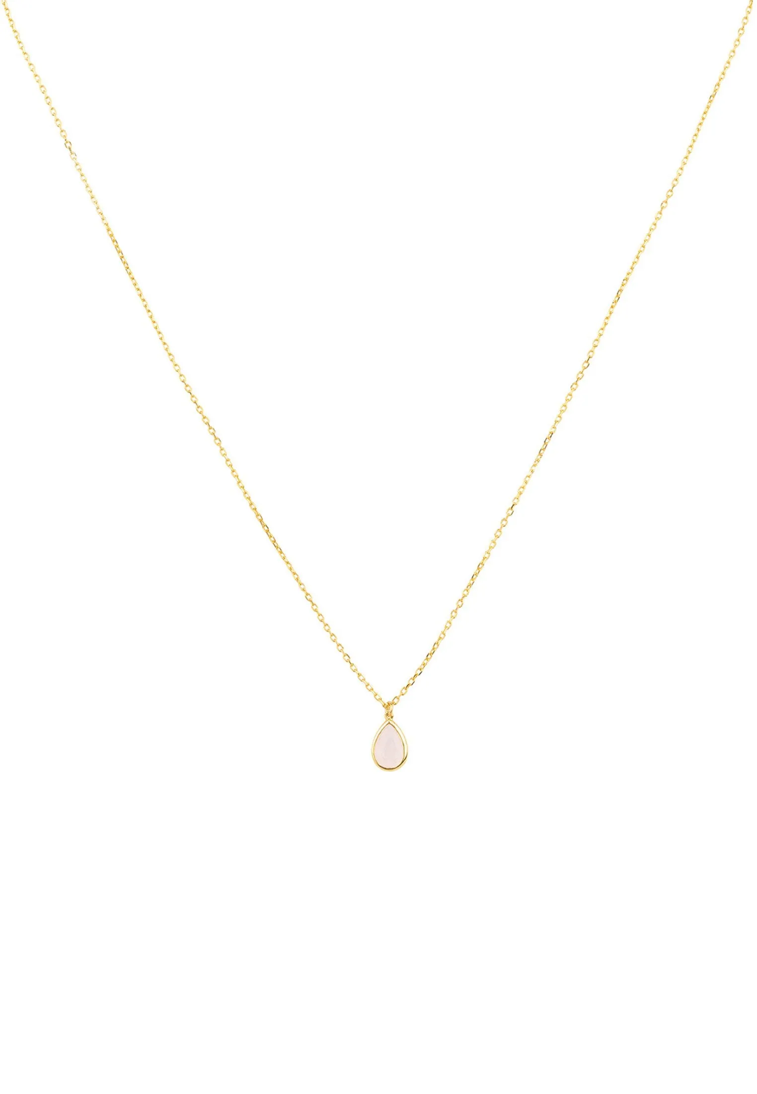 Pisa Mini Teardrop Necklace Gold Rose Quartz