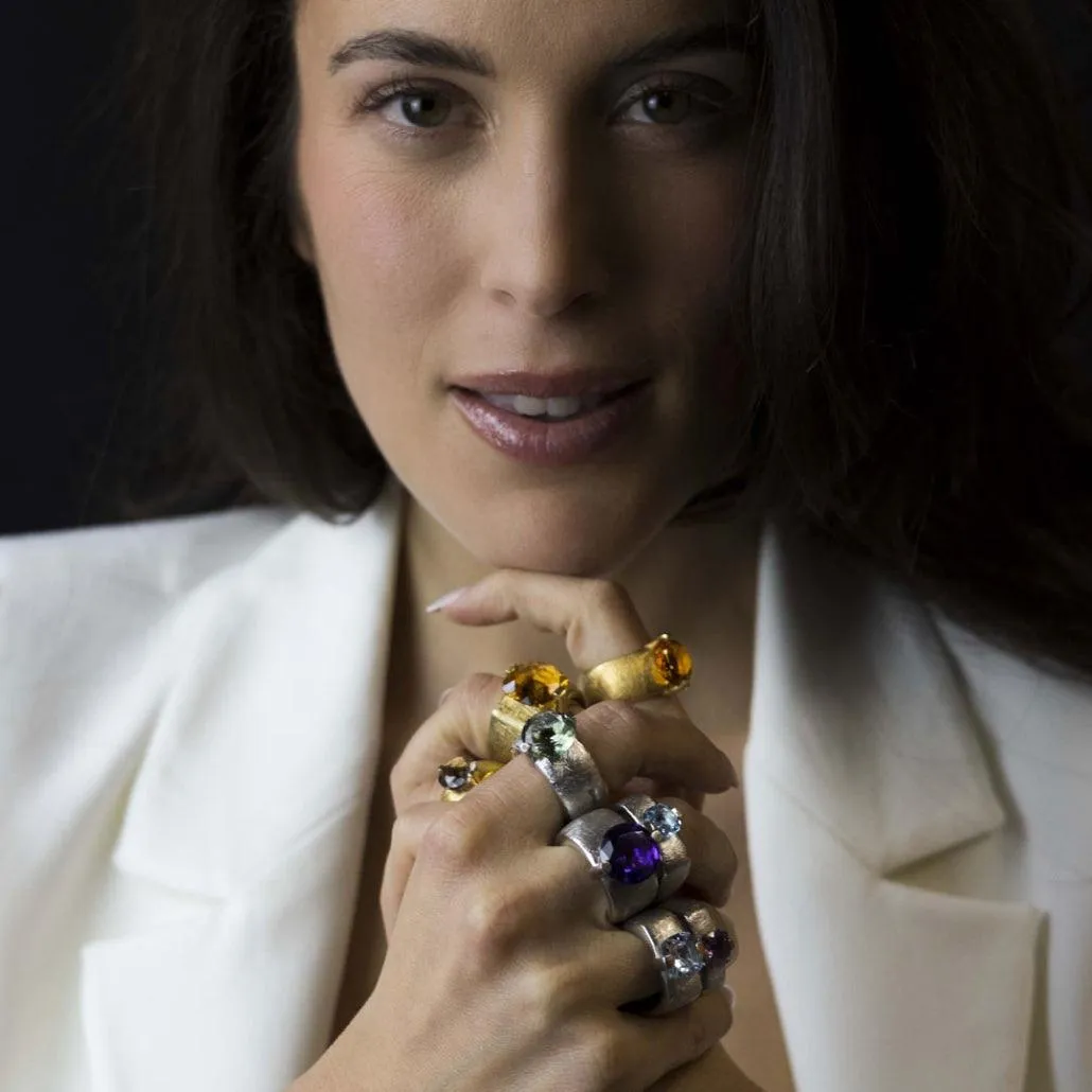 Pitti and Sisi Rainbow ring silver 925 Finish Pvd Gold Yellow Quartz green an 8583g/069