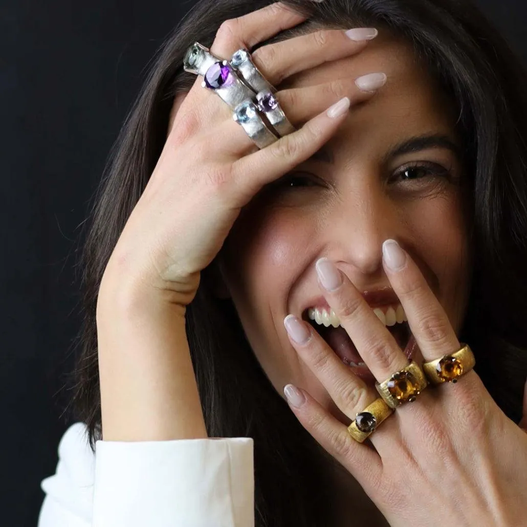 Pitti and Sisi Rainbow ring silver 925 Finition Pvd Gold Yellow Quartz purple an 8591g/086