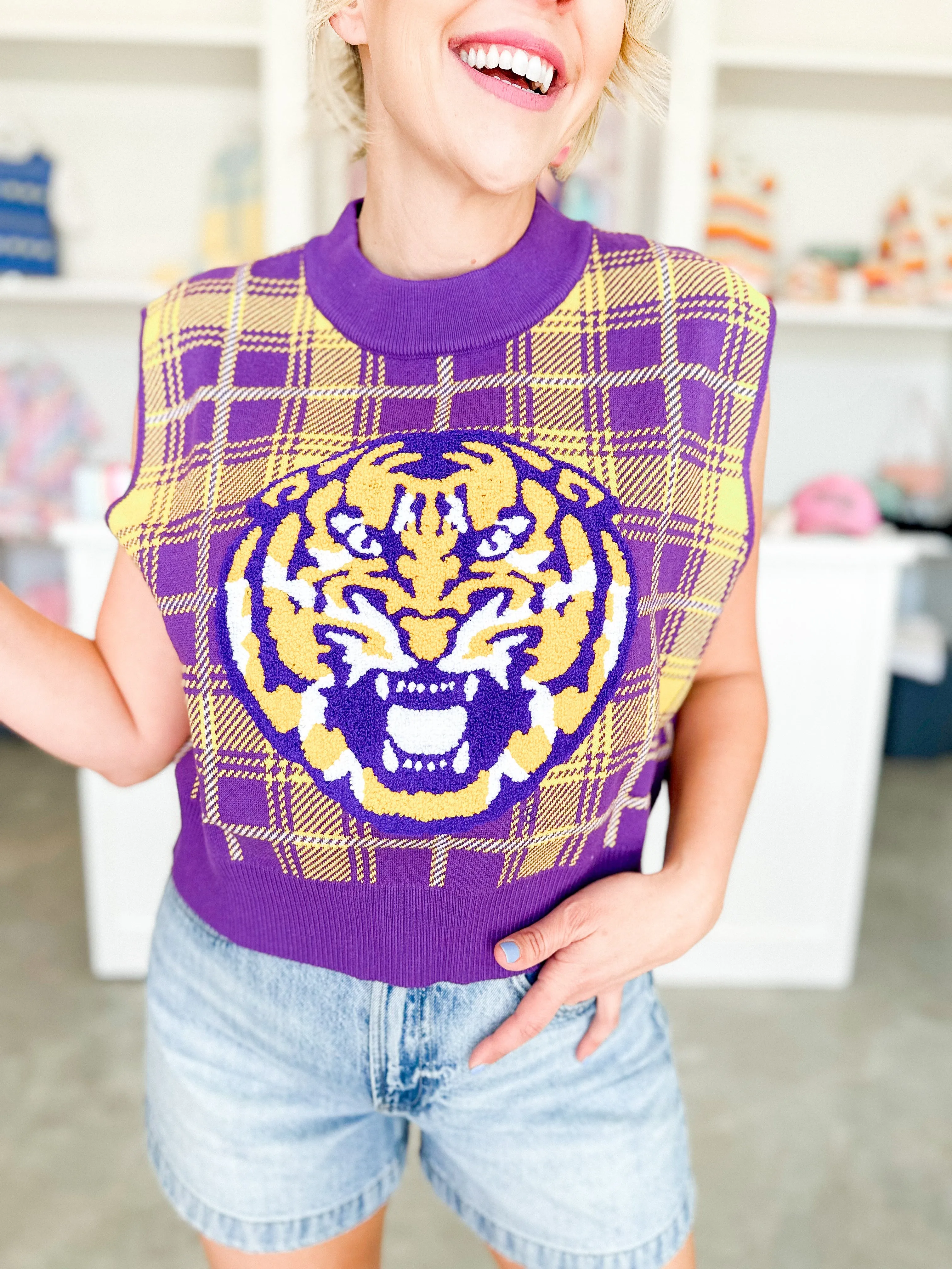 Plaid LSU Sweater Vest