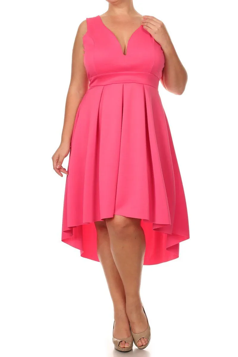 Plus Size Beautiful Hi-Lo Pleat Flare Dress [SALE]