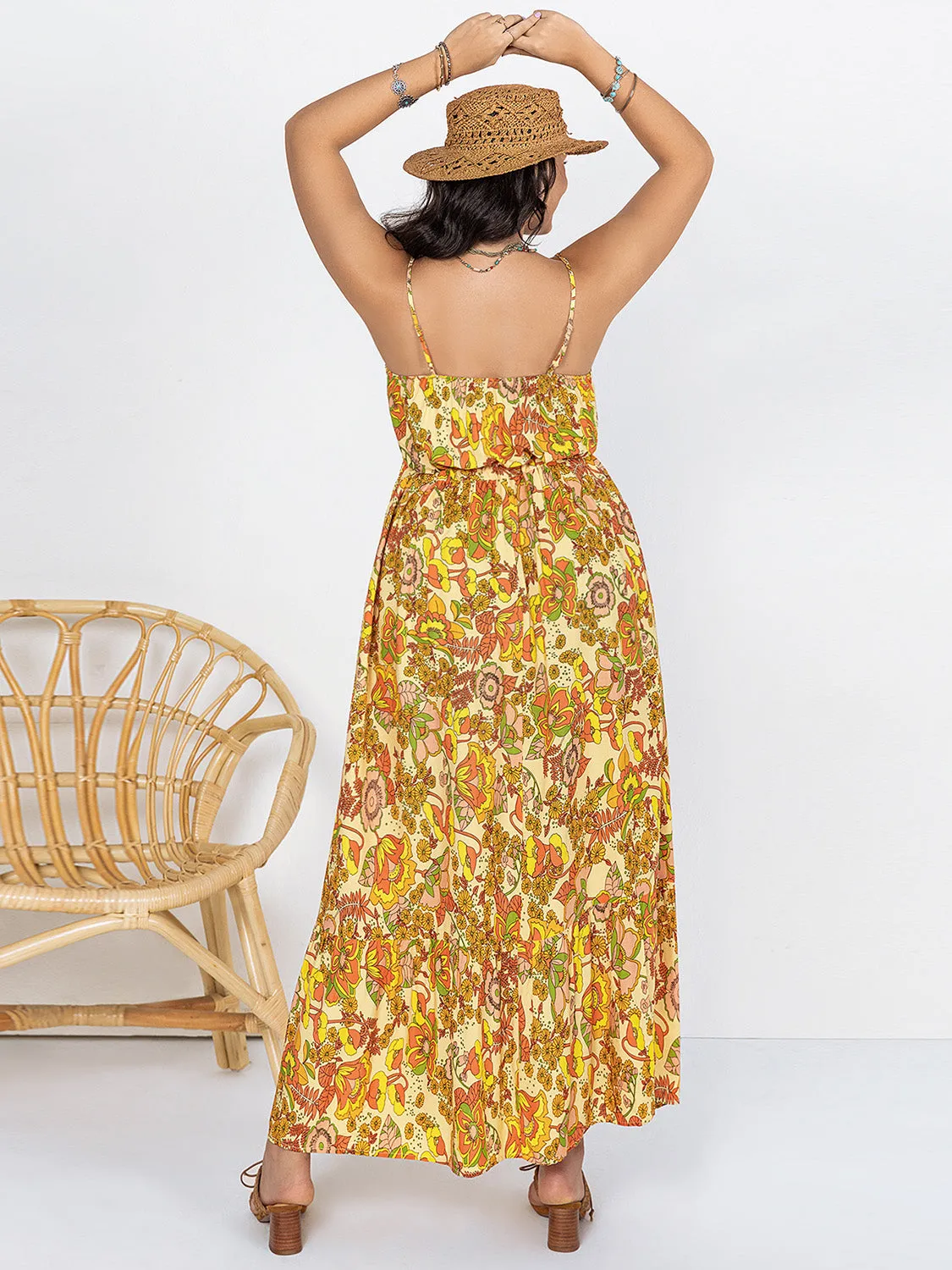Plus Size Boho Printed V-Neck Maxi Cami Dress