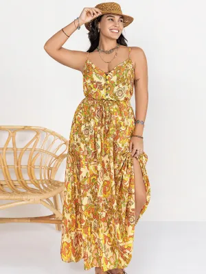 Plus Size Boho Printed V-Neck Maxi Cami Dress