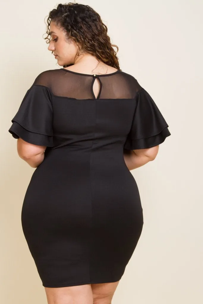 Plus Size Bold Ruffle Shoulder Top Mesh Dress
