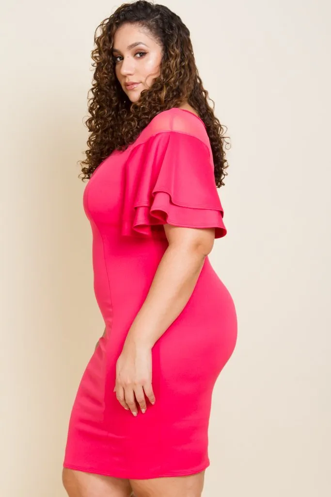 Plus Size Bold Ruffle Shoulder Top Mesh Dress