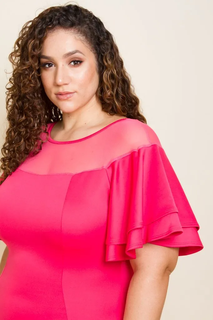 Plus Size Bold Ruffle Shoulder Top Mesh Dress