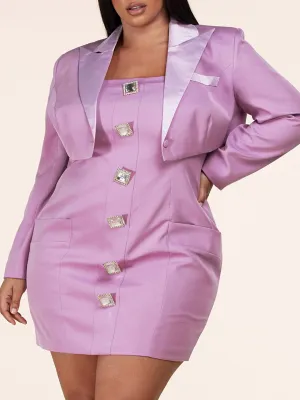 PLUS SIZE LONG SLEEVE BLAZER & POCKETS BUTTONS DETAILED MINI DRESS