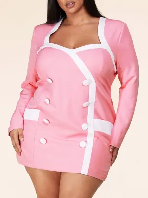 PLUS SIZE LONG SLEEVE FRONT POCKETS BUTTONS DETAILED MINI DRESS