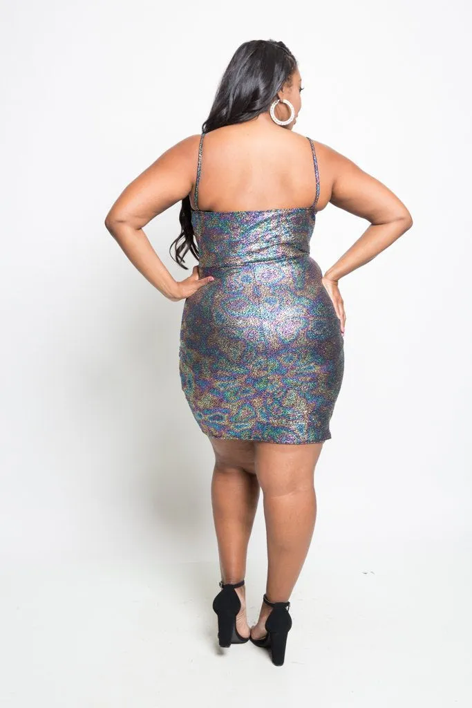 Plus Size Mesmerizing Hologram Surplice Mini Dress