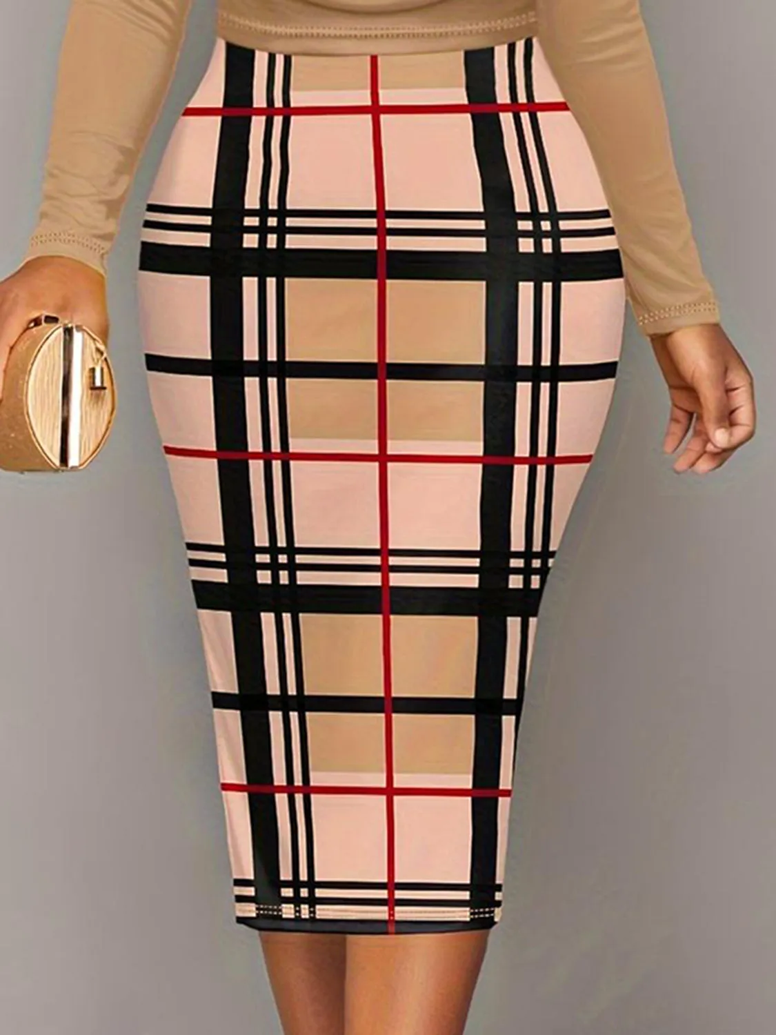 Plus Size Plaid Long Sleeve Mini Dress