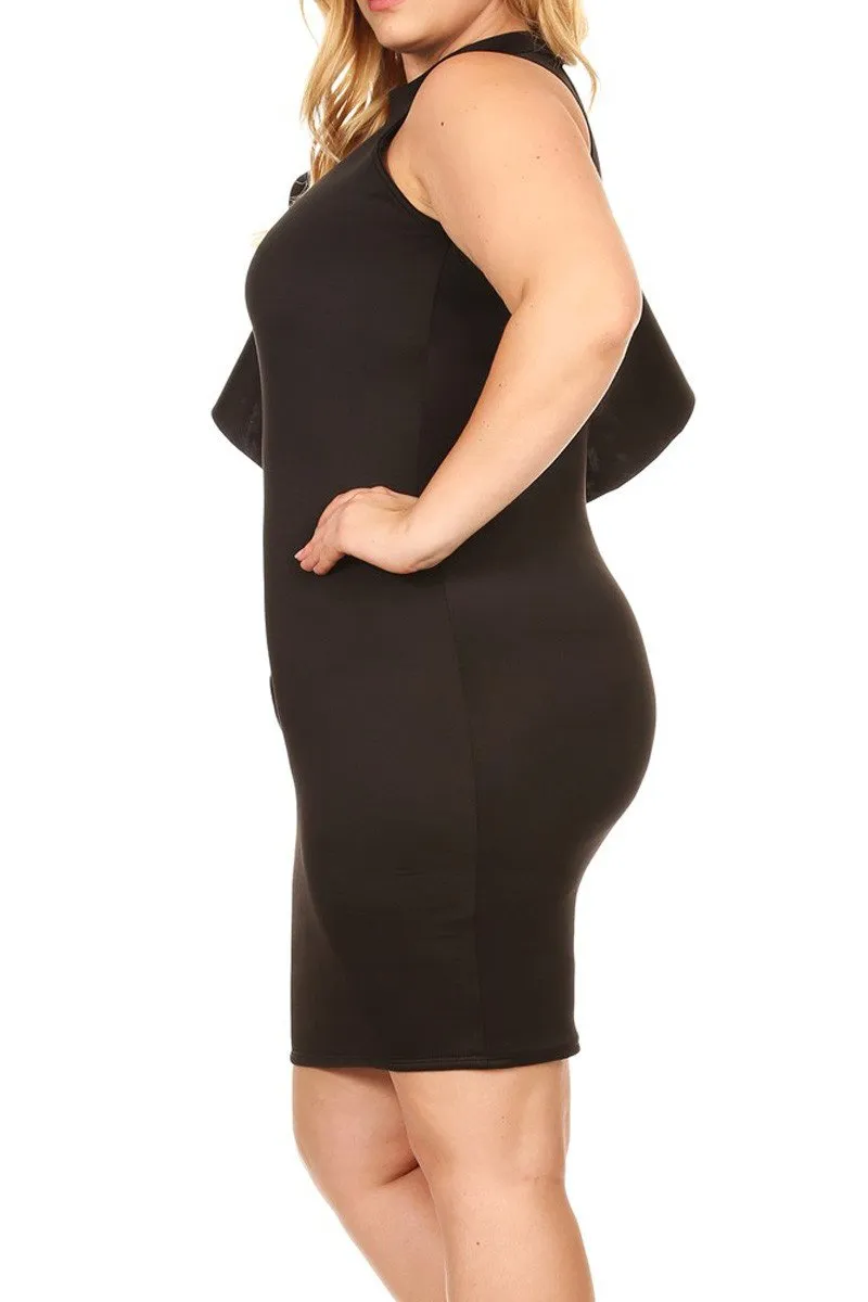 Plus Size Ruffle Side Trim Scuba Dress [SALE]