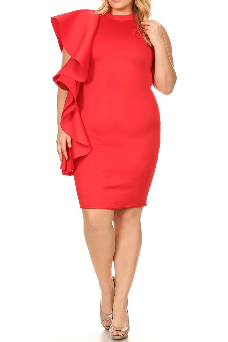 Plus Size Ruffle Side Trim Scuba Dress [SALE]