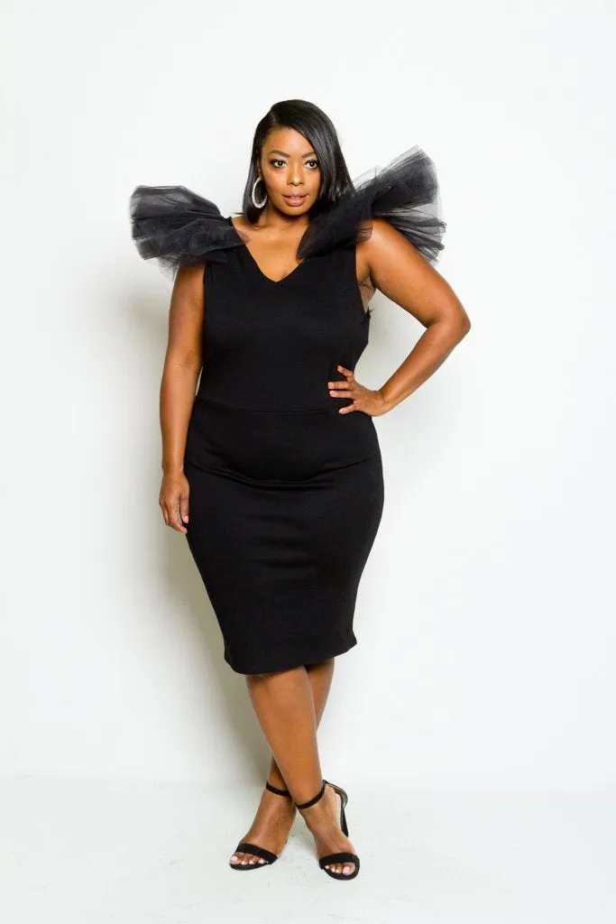 Plus Size Tulle Shoulder Sexy Bodycon Dress