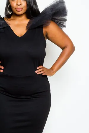 Plus Size Tulle Shoulder Sexy Bodycon Dress