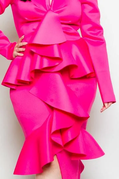 Plus Size Ultra Glam  Ruffle Front Peplum Dress