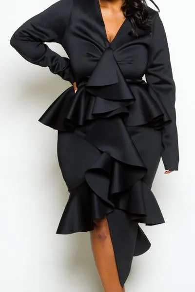 Plus Size Ultra Glam  Ruffle Front Peplum Dress