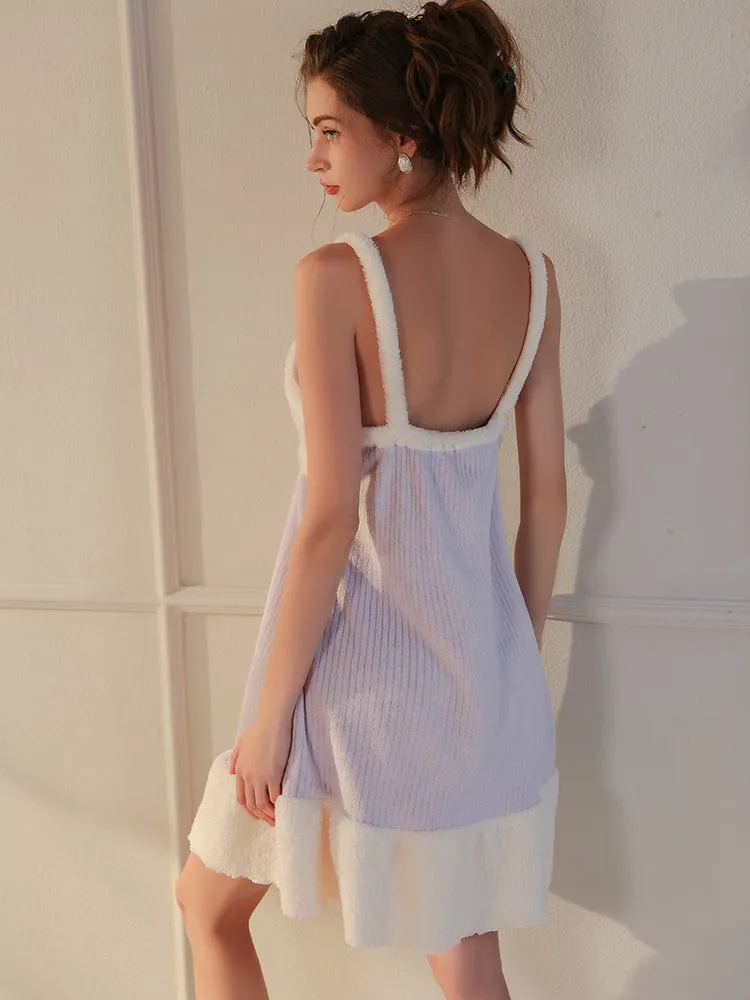 Plush Textured Robe Set with Bow Pocket Details