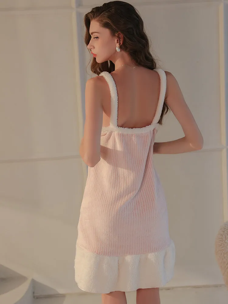 Plush Textured Robe Set with Bow Pocket Details