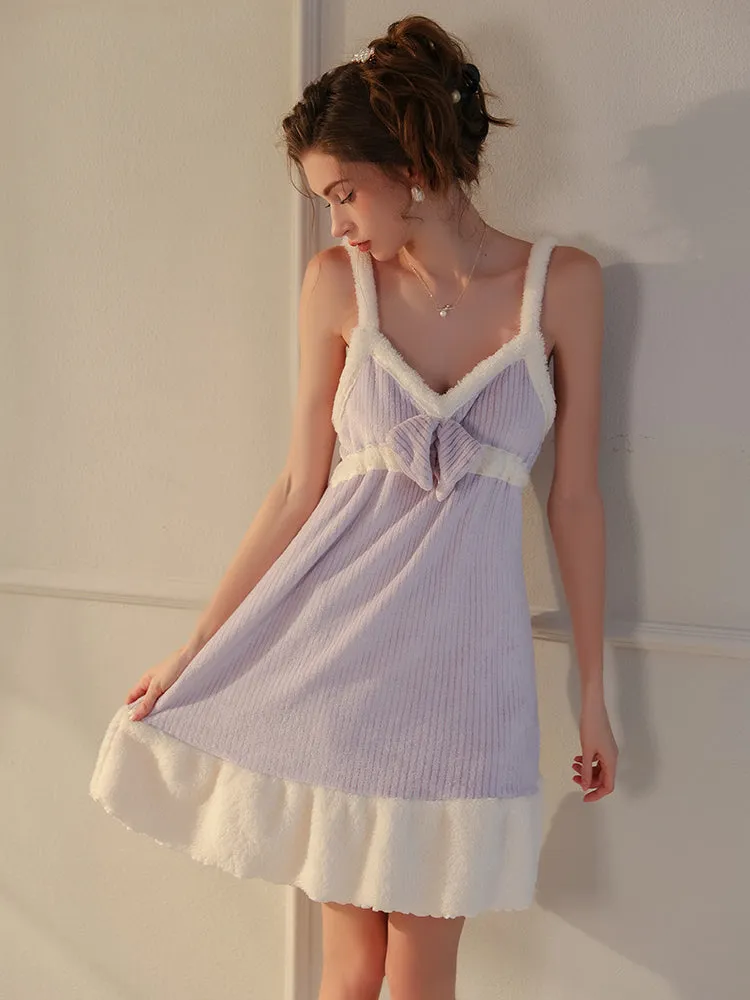 Plush Textured Robe Set with Bow Pocket Details