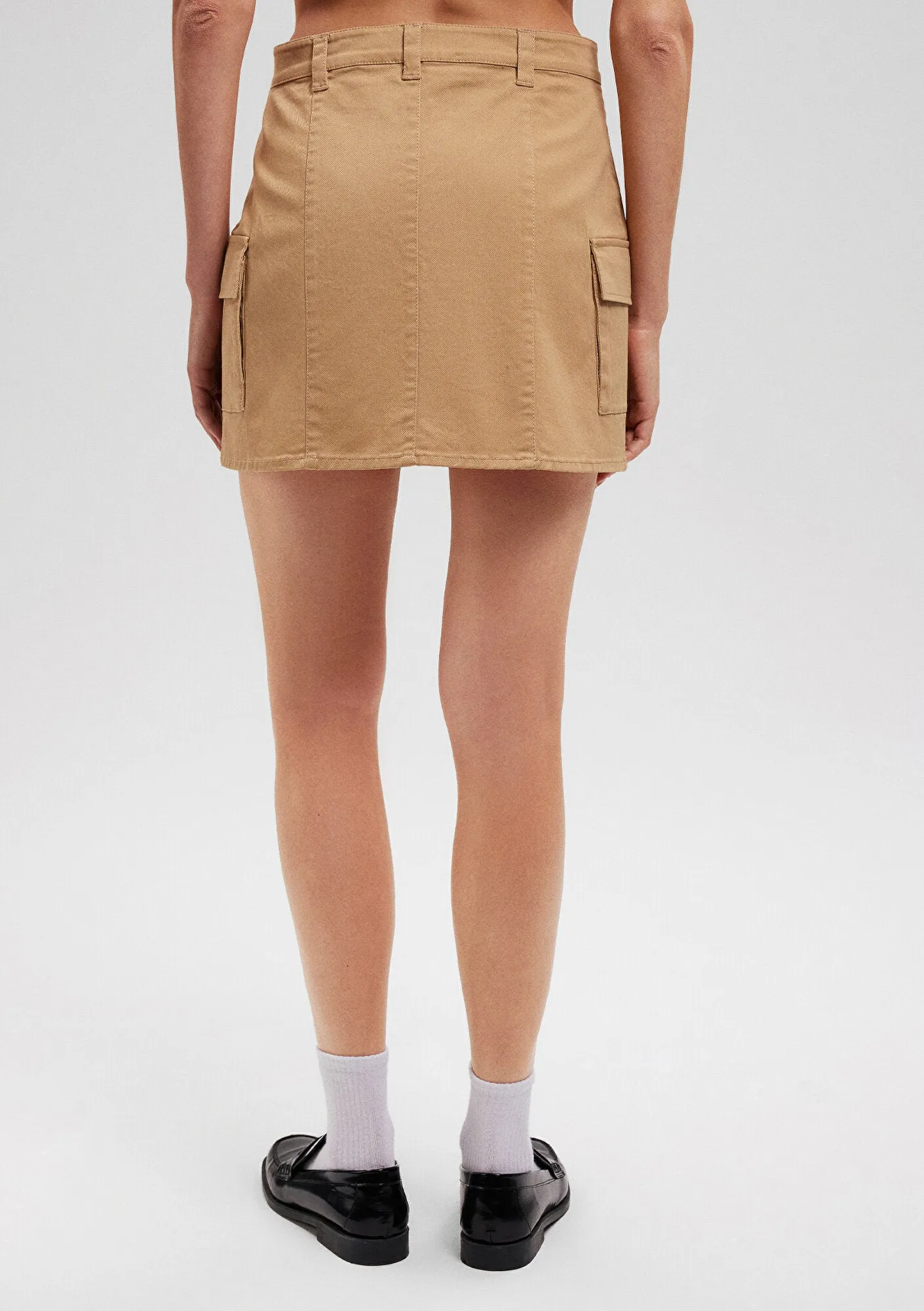 Pocket Detailed Beige Mini Skirt