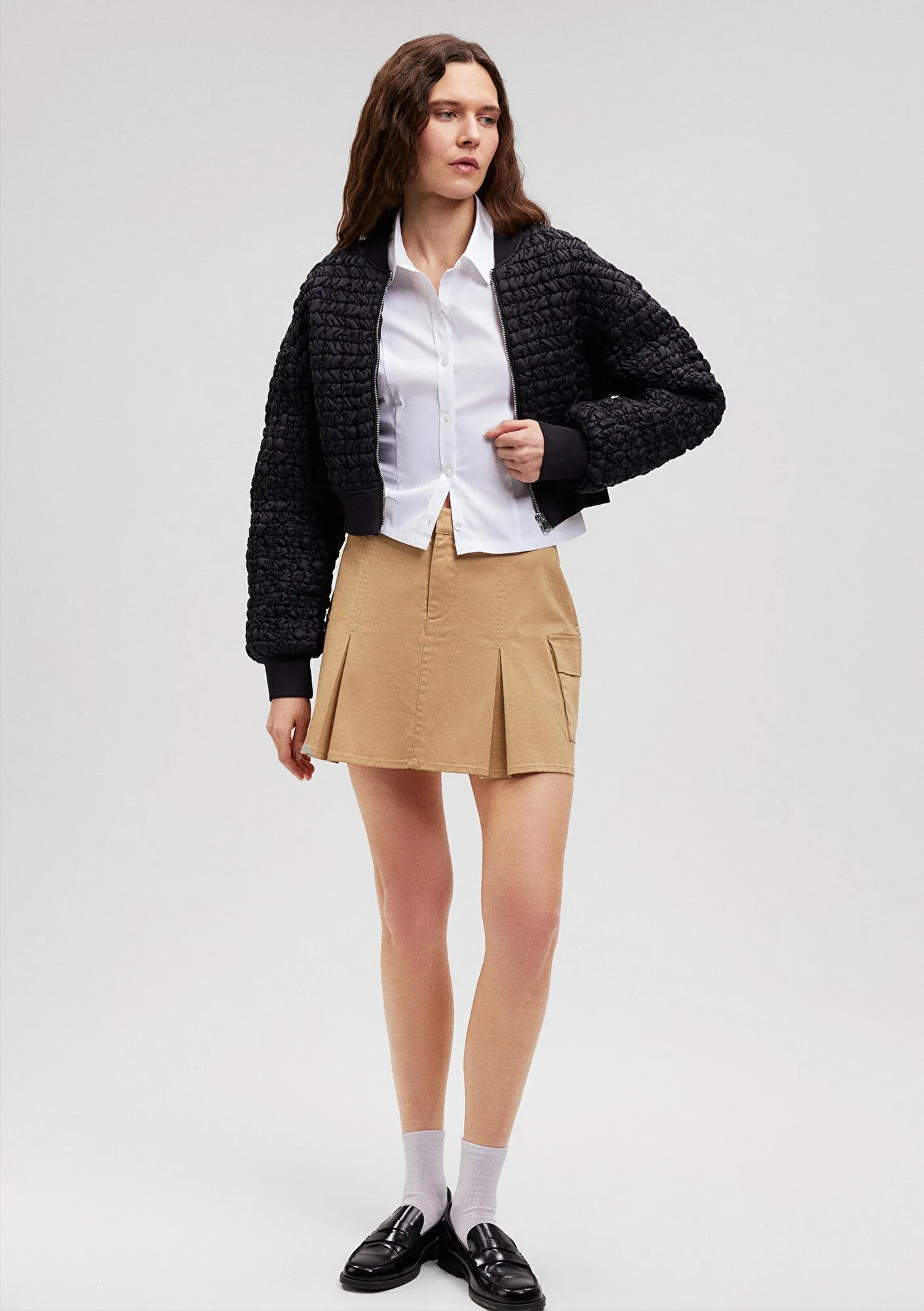 Pocket Detailed Beige Mini Skirt