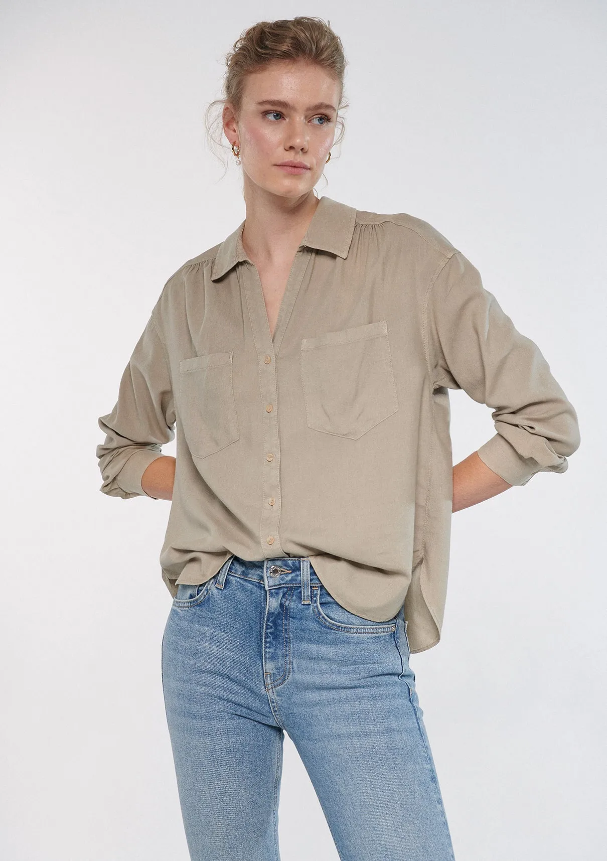 Pocket Detailed Beige Shirt