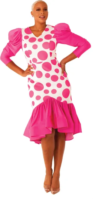 Polka Dot Dress with Puff Sleeves -82139