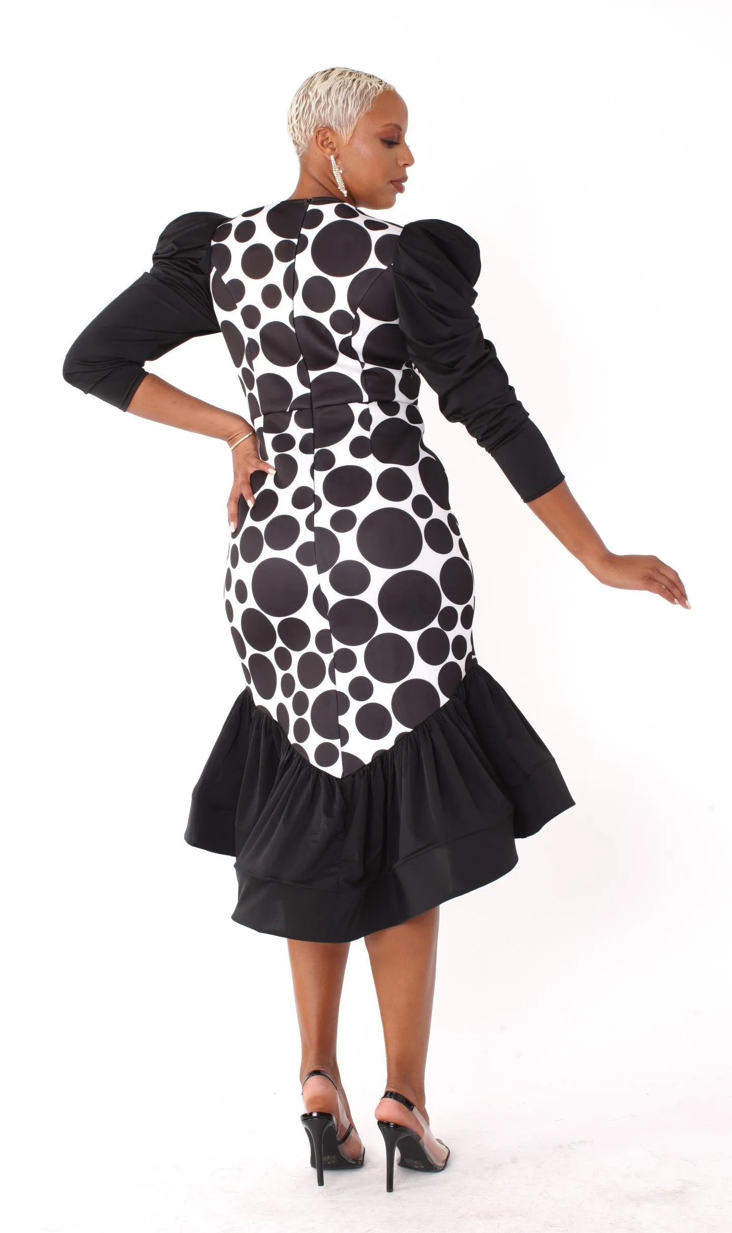 Polka Dot Dress with Puff Sleeves -82139