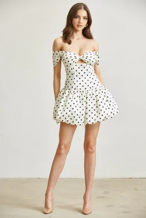 Polkadot Satin Off-Shoulder Bubble Dress
