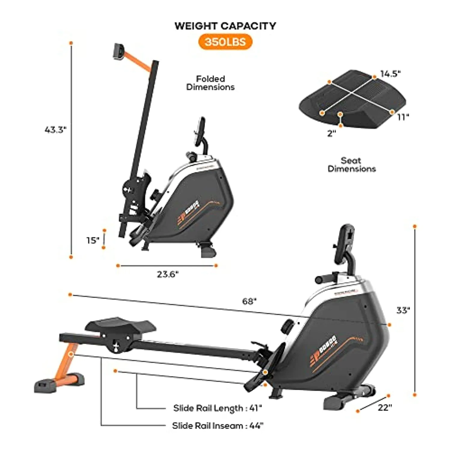 pooboo Magnetic Rowing Machines Rower Foldable with 16 Level Resistance Indoor Rower Machines with Digital Monitor & Transport Wheels for Home Use