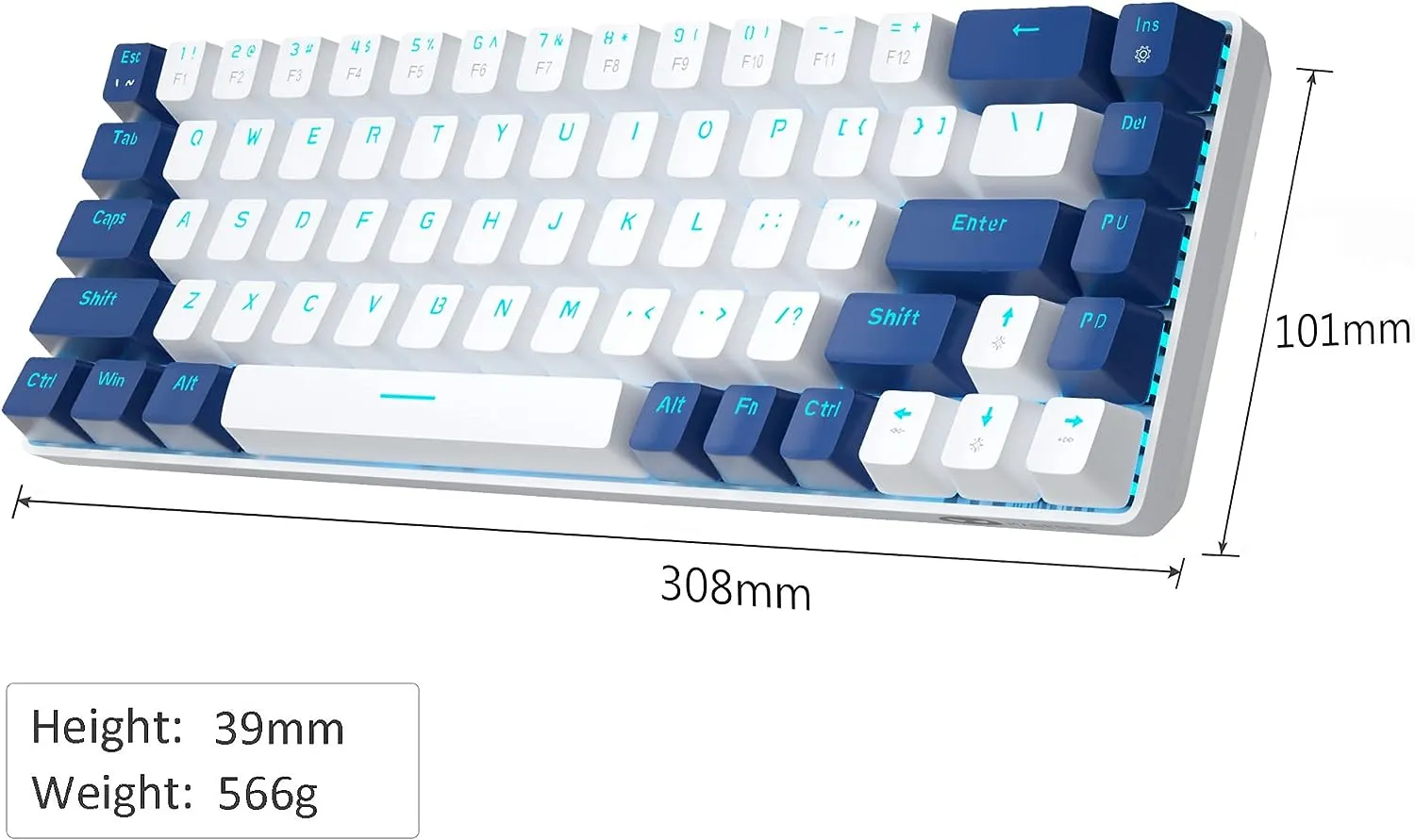 Portable Mechanical Gaming Keyboard LED Backlit Compact 68 Keyscaps