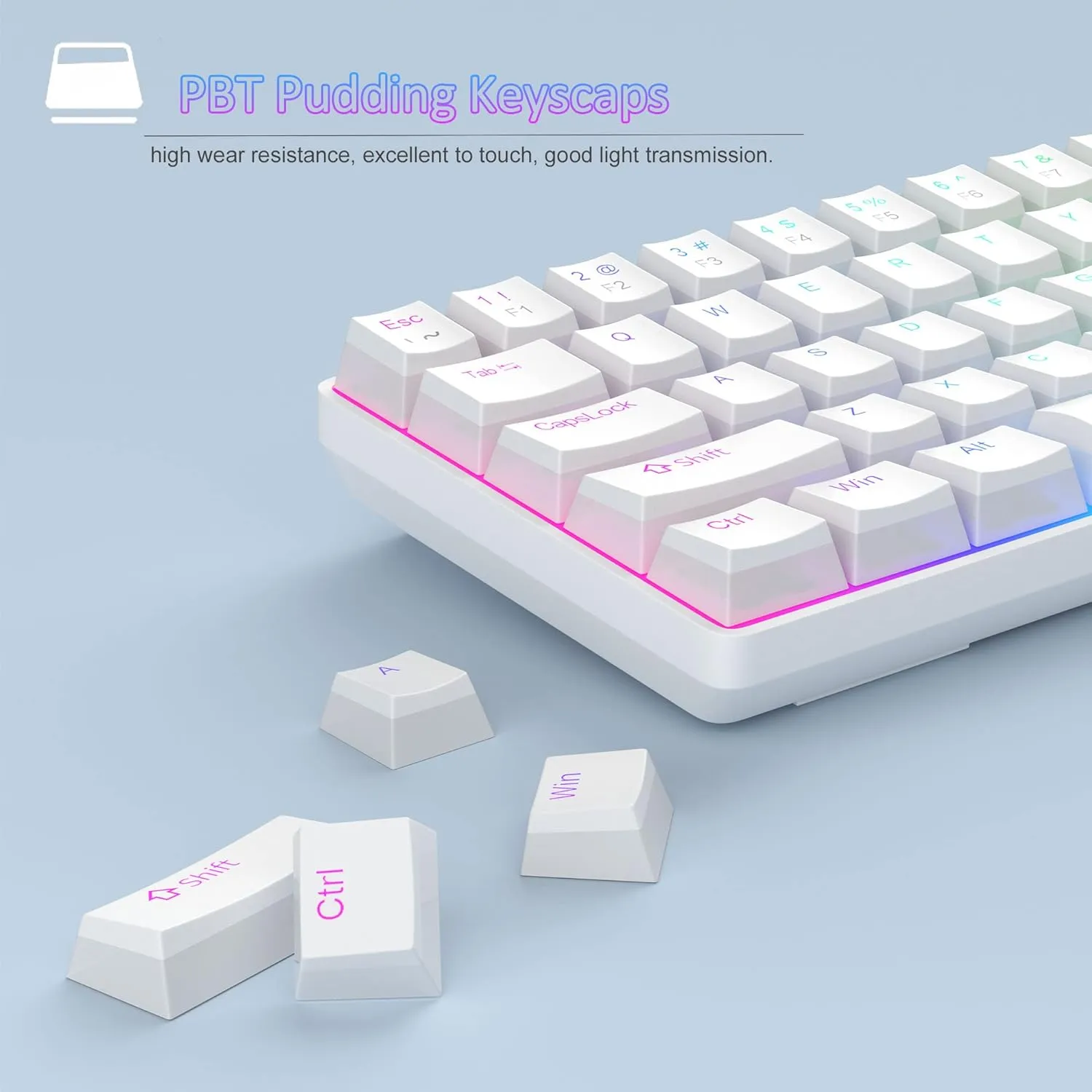 Portable Mechanical Gaming Keyboard LED Backlit Compact 68 Keyscaps