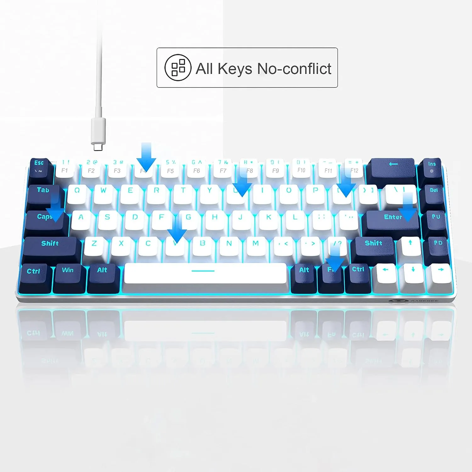 Portable Mechanical Gaming Keyboard LED Backlit Compact 68 Keyscaps
