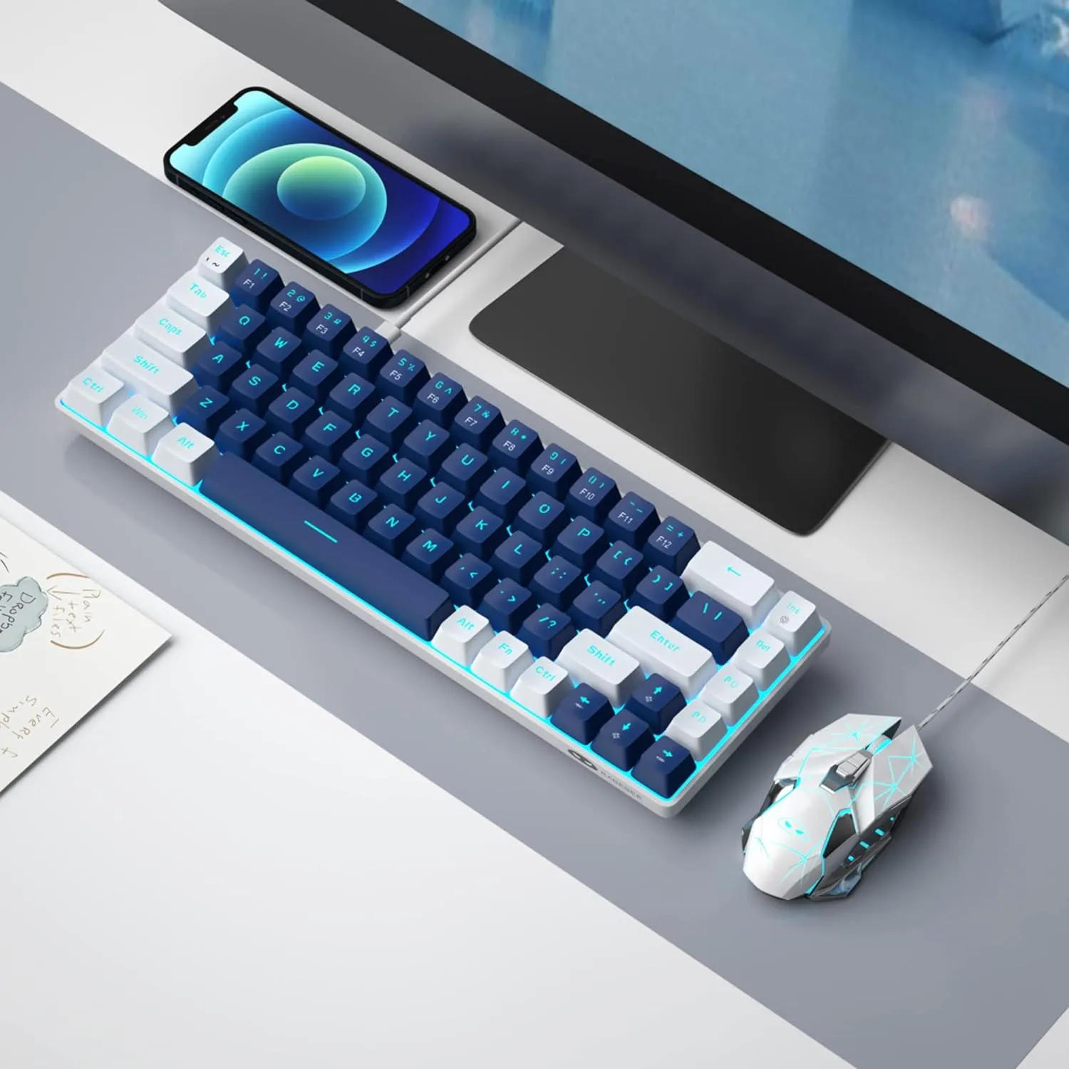 Portable Mechanical Gaming Keyboard LED Backlit Compact 68 Keyscaps
