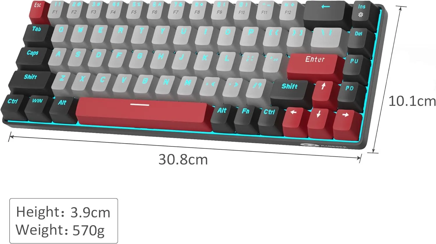 Portable Mechanical Gaming Keyboard LED Backlit Compact 68 Keyscaps