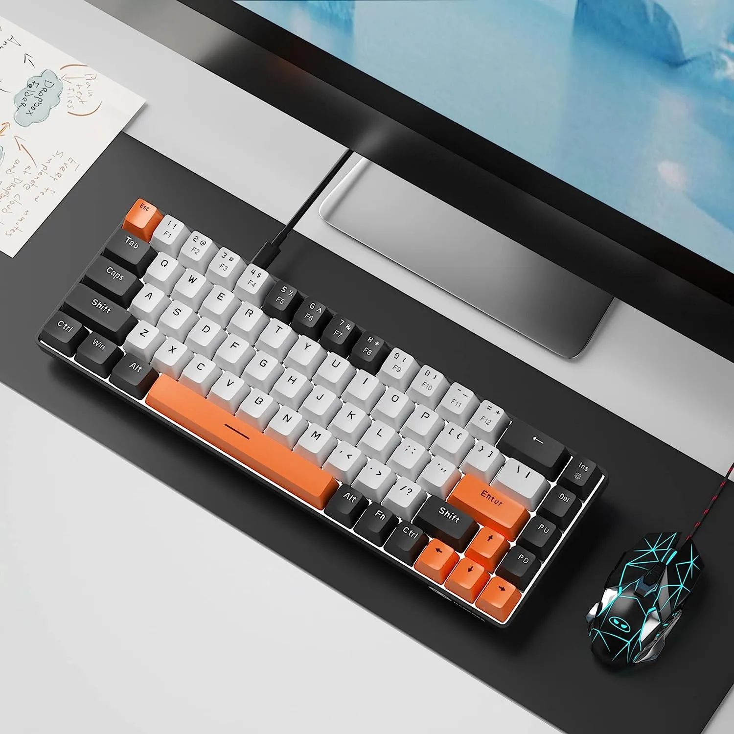 Portable Mechanical Gaming Keyboard LED Backlit Compact 68 Keyscaps