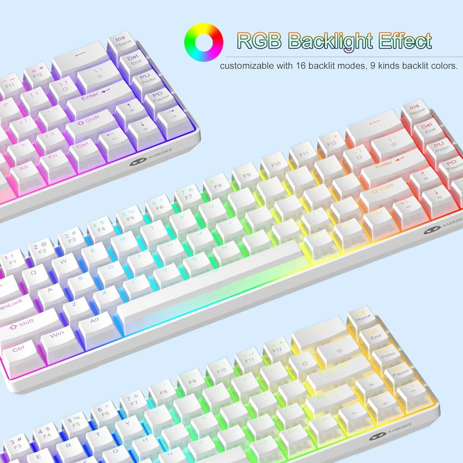 Portable Mechanical Gaming Keyboard LED Backlit Compact 68 Keyscaps