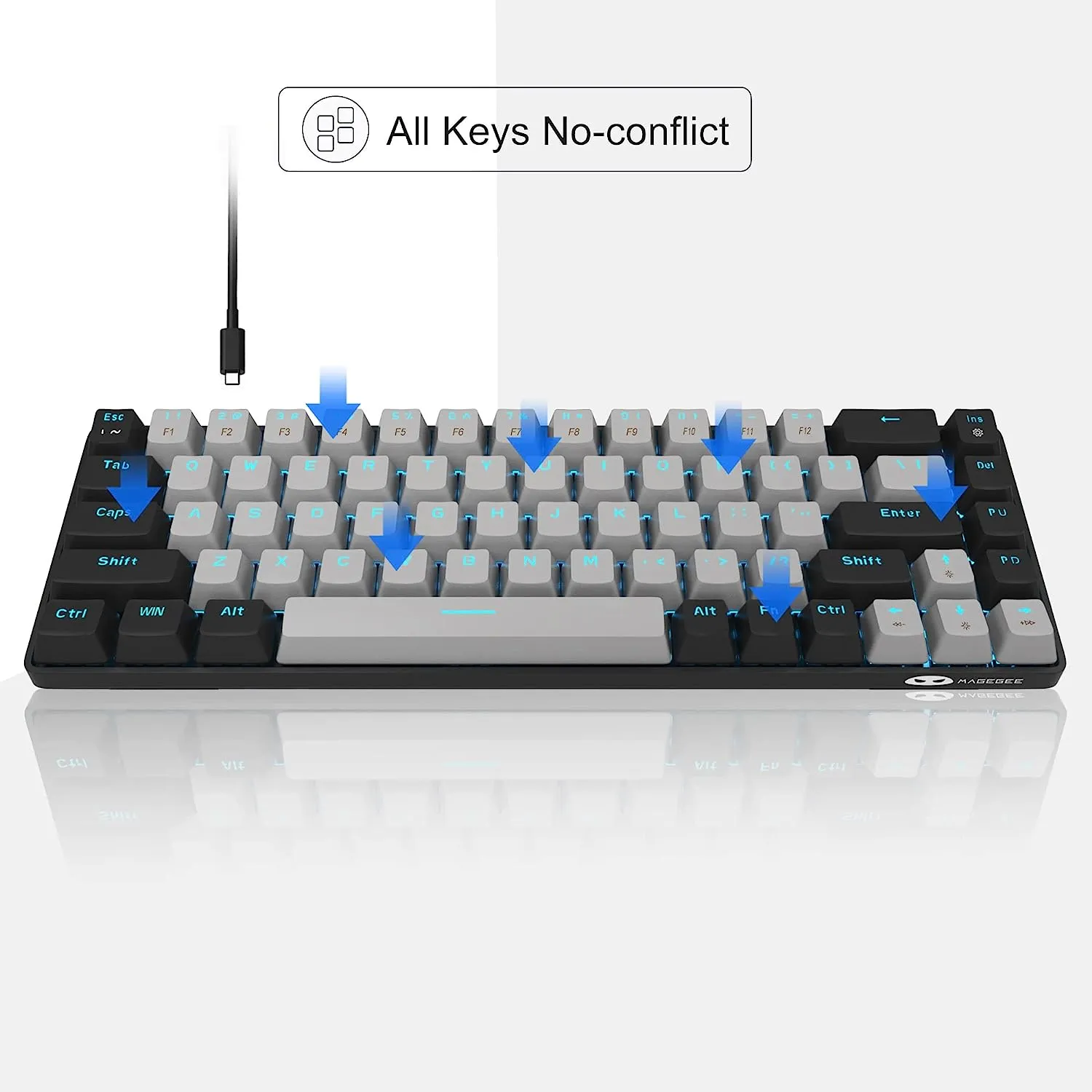Portable Mechanical Gaming Keyboard LED Backlit Compact 68 Keyscaps